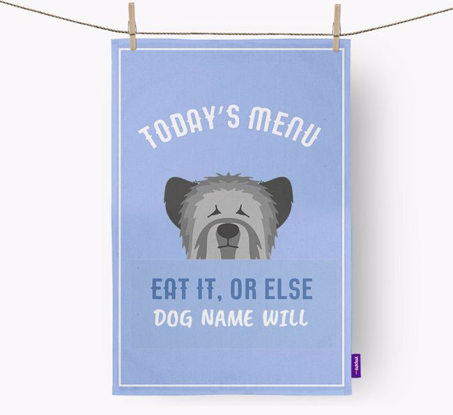 'Eat It, Or Else {dogsName} Will' - Personalized {breedFullName} Dish Towel